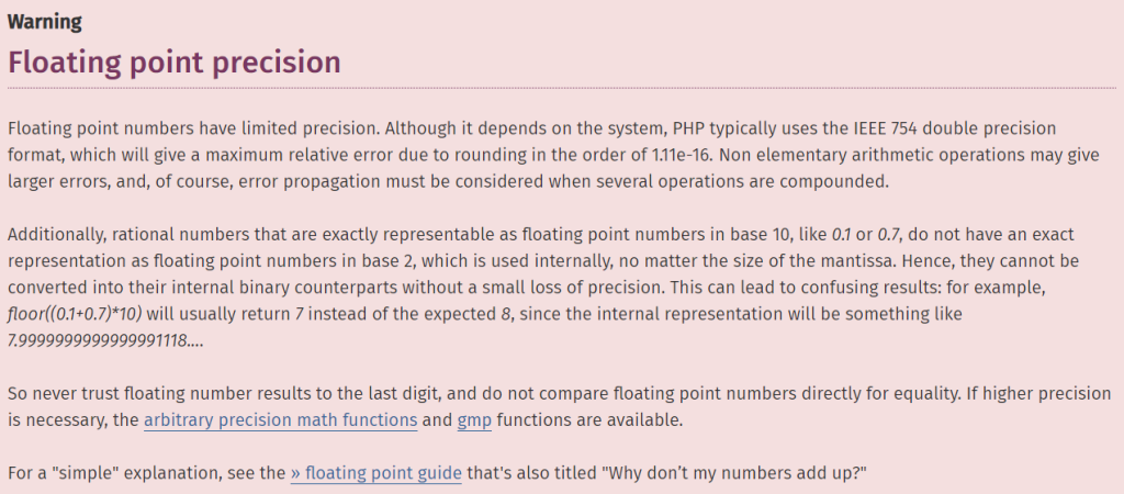 Float Values in PHP